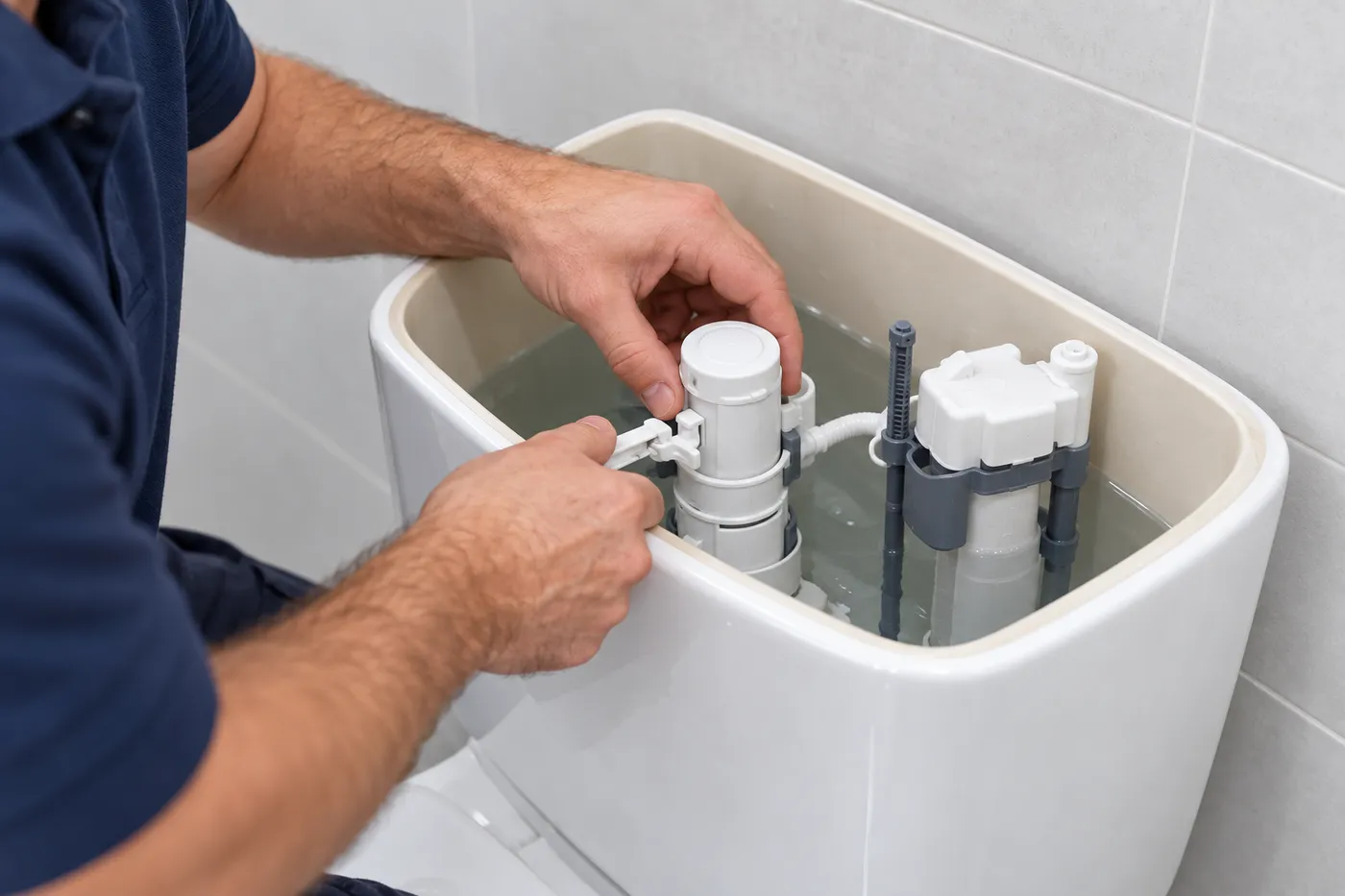 Réglage du mécanisme de chasse d'eau dans un réservoir de WC ouvert